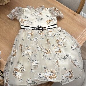 Janie and Jack Cream Floral Dress with Black Trim
